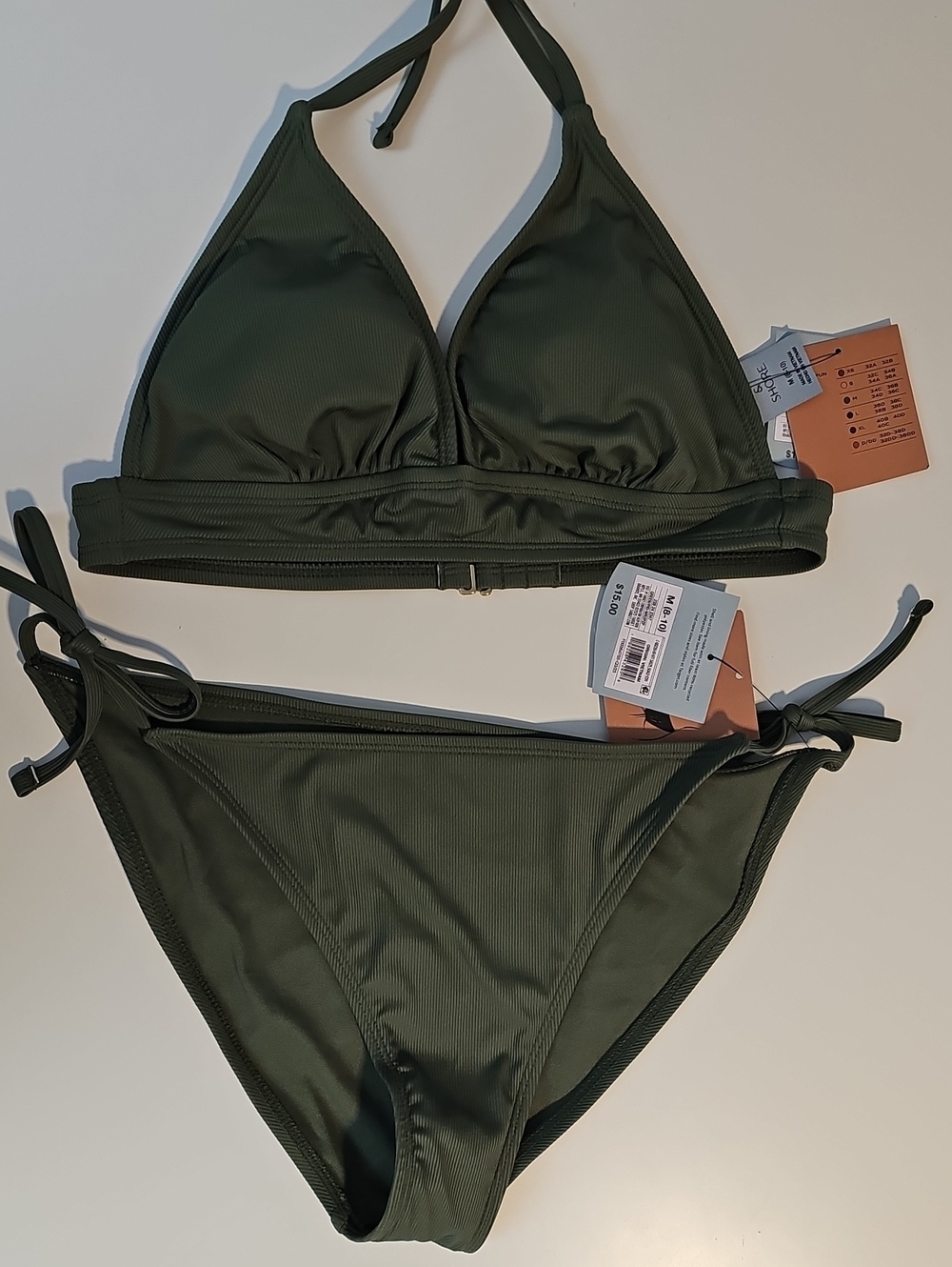 Shade & Shore Women's M Olive Green Ribbed Bikini Set
